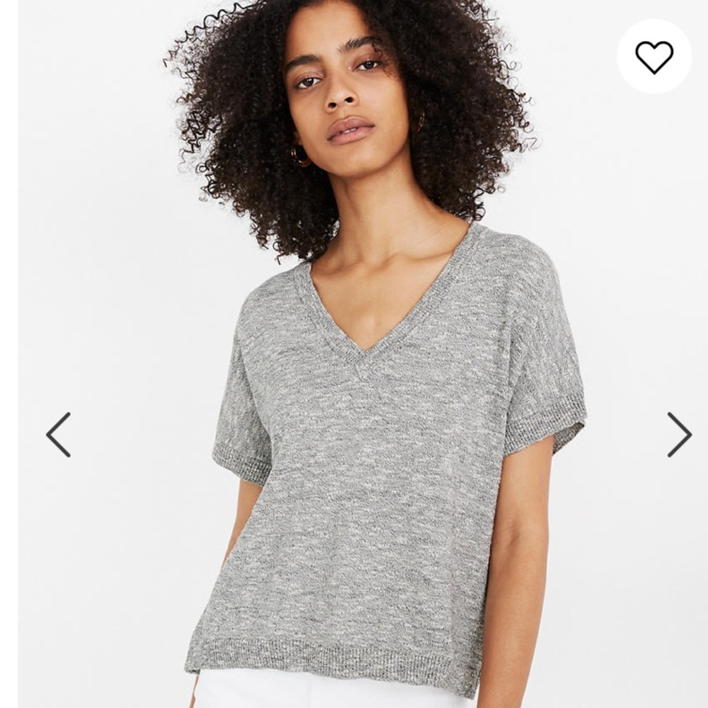 Madewell Sweater Tee XS Heathered Gray Paulson V-Neck Knit Blouse Academia Shirt
